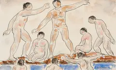 Abraham Walkowitz, Bathing Figures, Watercolor on paper