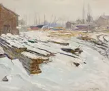 Caleb Arnold Slade, Winter Wharf, Oil on canvas