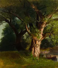 Benjamin Champney, Rowing Past the Old Oak, 1875, Oil on canvas