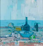 John Heliker, Still Life: Blue Bottle, 1965, Oil on canvas