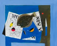 William Irvine, Table with Flounder, Oil on canvas