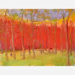 Wolf Kahn, Orange Between Winter Trees, 1992, Pastel on paper