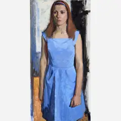 Dan Gheno, Girl in Blue Dress, Oil on canvas