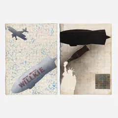 Cokespill Montana and Win With Willkie, 1972 Stenciled spray paint and paper by Nick Vaccaro, collage, sold Mar 2025