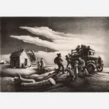 Departure of the Joads by Thomas Hart Benton, 1939, Lithograph on paper, sold Nov 2024