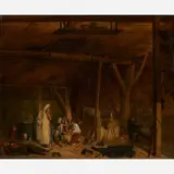 Pierre-Antoine Mongin, Stable interior with card players, Oil on canvas