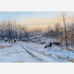 Doug Osa, Untitled (Tracks in a snowy cow pasture), 1991, Watercolor on paper