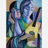 Antonio Diego Voci, Frauen mit Mandoline (Women with Mandolin), circa late 1960s, Oil on canvas