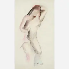 Israel Abramofsky, Untitled (Bather), 1925, Charcoal and pastel on paper