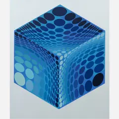 Blue Cube (Tupa) by Victor Vasarely, 1972, Serigraph on paper, sold Aug 2024