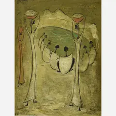 Ángel Botello, Las Lavanderas (Washer Women), Color linocut on paper