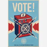 Vote! This call to action provided by Obey by Shepard Fairey, 2008, Serigraph on paper, sold Aug 2024