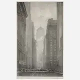Miles Sater, LaSalle Street Canyon, circa 1930s, Lithograph on paper