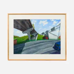 Rod Massey, Freeway with Red Truck, 1987, Oil on paper