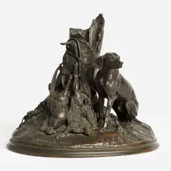 Pierre-Jules Mêne, Chien Gardant du Gibier (Dog Guarding Game), 1850, Patinated bronze