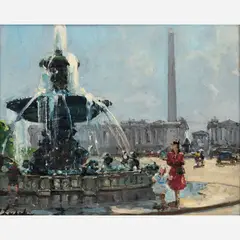 Georges Lapchine, Place de la Concorde, circa 1940s, Oil on board