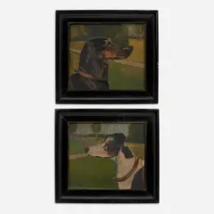 Alfons Luger, Dachshund and Terrier, oils on board