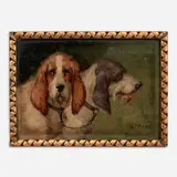 Louis Darey, Two Hounds, 1898, Oil on board