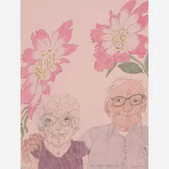 Elizabeth "Grandma" Layton, Untitled (Self-Portrait with Glenn and Flowers), 1992, Graphite and pastel