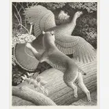 William Wind McKim, Bobcat and Turkey, 1961, Lithograph on paper