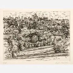 Wilbur Niewald, Kansas City, View from Penn Valley Park, 1989 Copper plate, etching