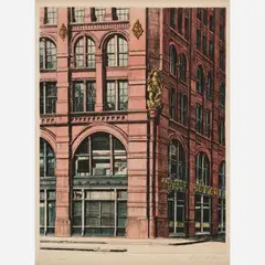 Puck Corner by Richard Haas, 1978, Color etching and aquatint on paper, sold Feb 2024