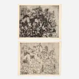 Nick Vaccaro, Apparition, circa 1960s Collagraphs on paper 23" x 28 1/4" Two proof states of the same abstract plate, executed in the early days of collagraphy. Each is
