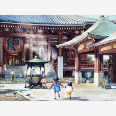 Senso-ji Temple, Tokyo by Nanae Ito, Watercolor on paper, offered Jul 2023