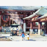 Nanae Ito, Senso-ji Temple, Tokyo, Watercolor on paper
