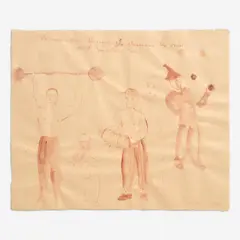 Nicholas Africano, The concertina player, the juggler, the strongman, the sailor, and the boy with a horn, 1994, Watercolor