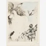 Femme au Perroquet (Woman with Parrot) by Salvador Dalí, 1967, Hand-colored etching, offered Feb 2023