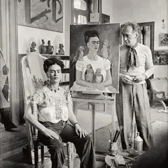 Nickolas Muray, Frida Kahlo Painting "Me and My Parrots" Platinum print on Forte Elegance paper 12 1/4" x 11 3/4" The, photograph