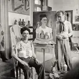 Nickolas Muray, Frida Kahlo Painting "Me and My Parrots" Platinum print on Forte Elegance paper 12 1/4" x 11 3/4" The, photograph