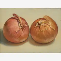 Two Onions by Marnie Johnson, 1979, Oil on Masonite, offered Feb 2023