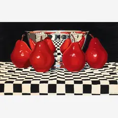 Red Pears Reflected by Suzy Smith, Oil on board, offered Feb 2023