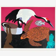 Crane II by Hunt Slonem, Silkscreen print in colors, offered Feb 2023