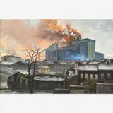 Joseph Verhaeghe, Les Fumees de l'Acierie a Seraing, 1966 (Smoke from the Steelworks at Seraing), Oil on canvas