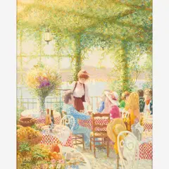Louis Fabien, Luncheon on a Mediterranean Terrace, 1982, Acrylic on canvas