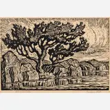 Birger Sandzén, Sunshine Lake, 1928, Linocut on paper