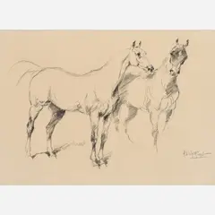 Hubert de Watrigant, Horses Study, 1980, Graphite on paper