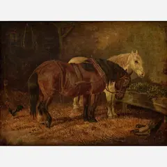 Albert Clark, Two Stabled Workhorses, Oil on linen