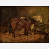 Albert Clark, Two Stabled Workhorses, Oil on linen