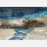Oscar Larmer, Kansas Landscape, Winter, 1970, Watercolor and graphite on paper