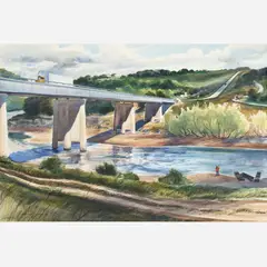 Frederic James, Untitled (Bridge with a Yellow Truck), 1960, Watercolor on paper