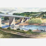 Frederic James, Untitled (Bridge with a Yellow Truck), 1960, Watercolor on paper