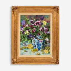 Ron Rencher, Pansies with Lemons, circa 1990s, Oil on board