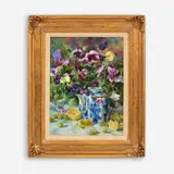 Ron Rencher, Pansies with Lemons, circa 1990s, Oil on board