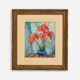 Daniel MacMorris, Tiger Lilies, Blue Vase, Oil on board