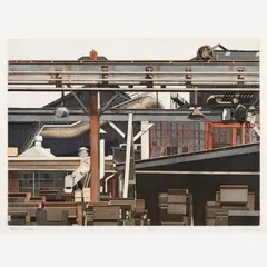 Forge Building by Sidney Jack Hurwitz, 1986, Hand-colored etching on paper, offered Jun 2022