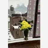 Harvey Gordon, Still Life with Flowers and Bridge, 1970, Acrylic on Masonite